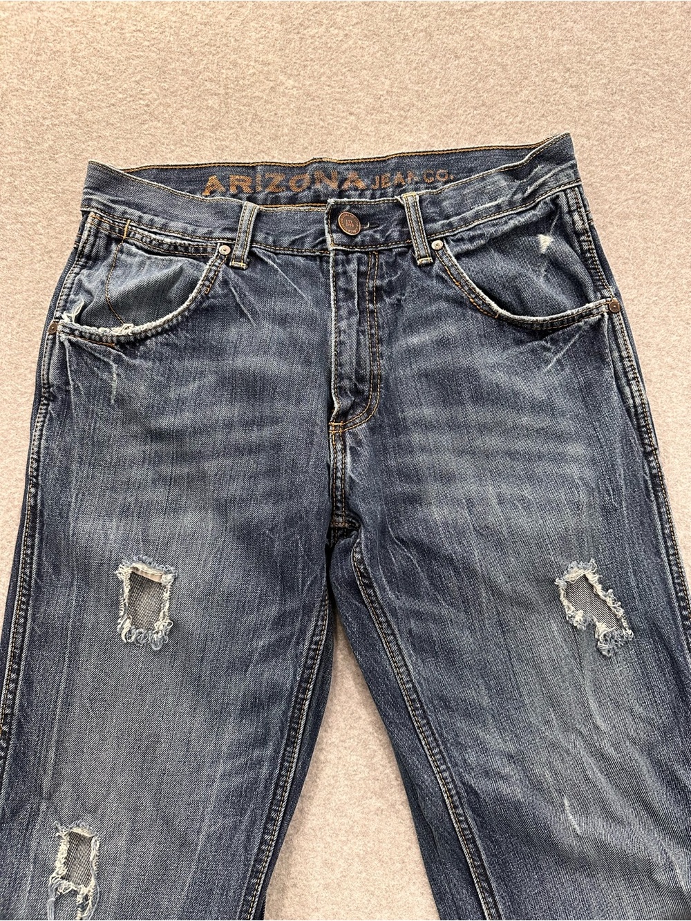 Arizona Jean Company Men's Distressed Dark Blue Straight Jeans